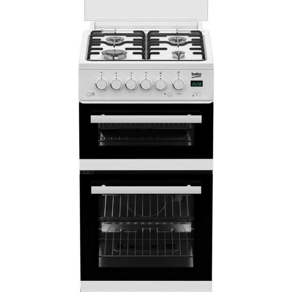 Beko EDG507W 50cm Twin Cavity Gas Cooker with Gas Hob - White_front