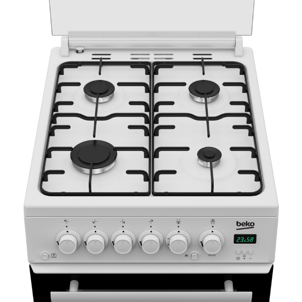 Beko EDG507W 50cm Twin Cavity Gas Cooker with Gas Hob - White_top