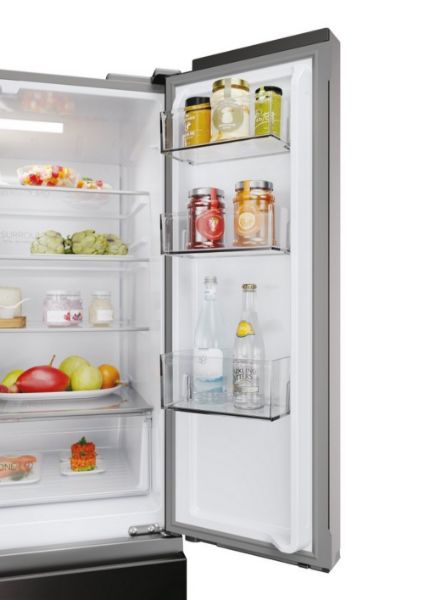 Haier HFR3718ENMD 70cm 60/40 Total No Frost Fridge Freezer - Dark Inox_open door