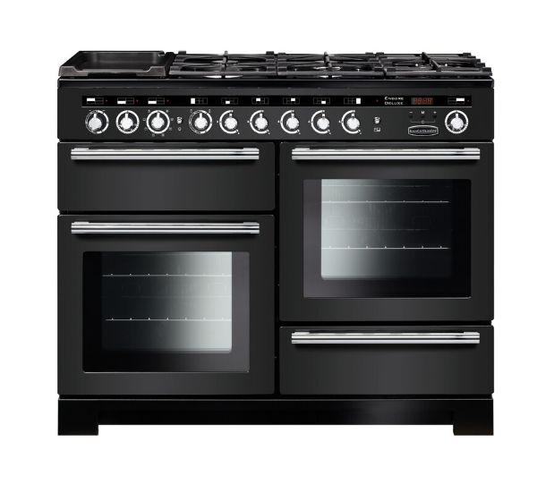 Rangemaster 127660 Encore Deluxe 110 Dual Fuel Range Cooker in Charcoal Black with Chrome Trim - EDL110DFFCB/C