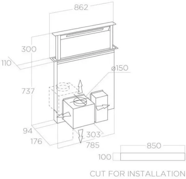 Elica GETUP-CS Get Up 90cm Customisable Cooker Hood_dimensions