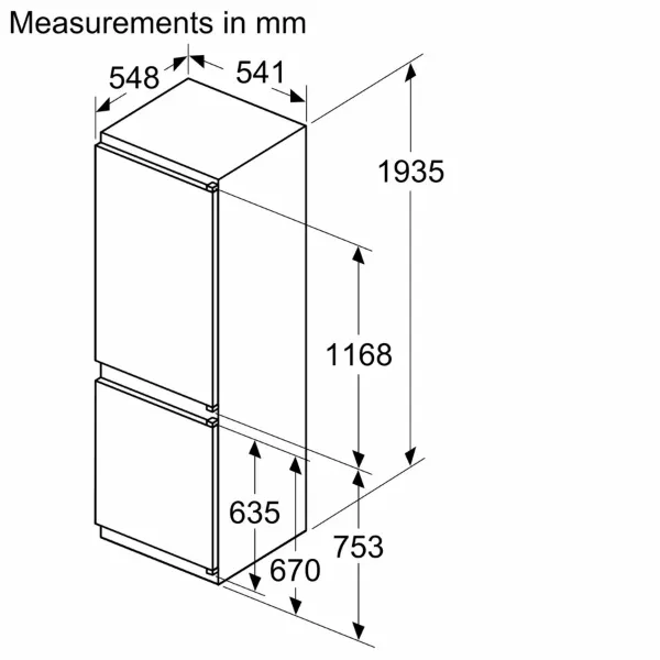 Bosch KIN96NSE0G Series 2 Built-in Extra Height Fridge Freezer _measurements2