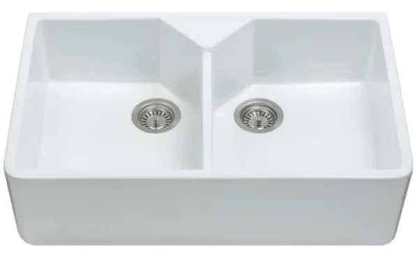 CDA KC12WH Double Bowl Belfast style Ceramic Sink
