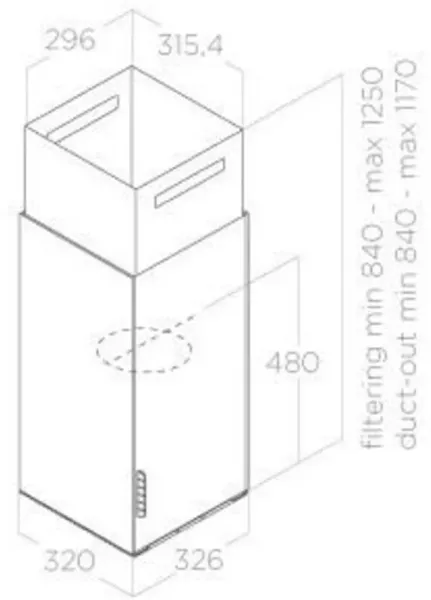 Elica HAIKU-ISL-32-WH Haiku Island 32cm Cooker Hood in White_dimensions