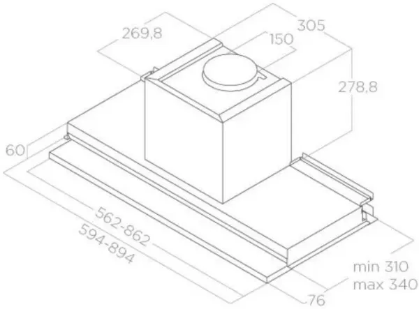 Elica BOXIN-DRY-60 Boxin Dry 60cm Integrated Cooker Hood in Stainless Steel_dimensions