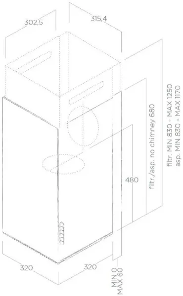Elica HAIKU-32-SS Haiku 32cm Wall-Mounted Chimney Cooker Hood in Stainless Steel_dimensions