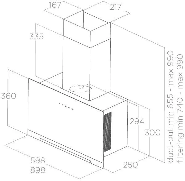 Elica APLOMB 60cm Wall Mounted Hood In Black_diagram
