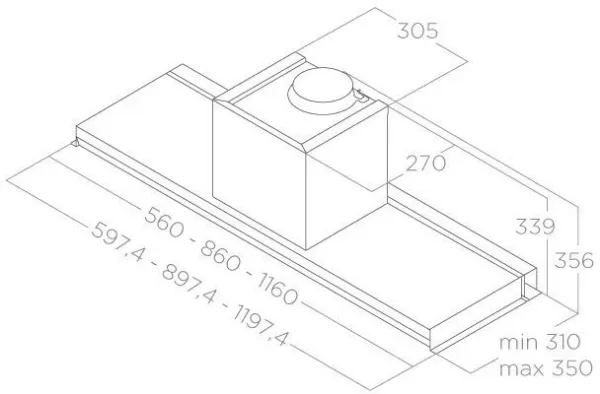 Elica LEVER-60 60cm Wide Integrated Hood in Stainless Steel_dimensions