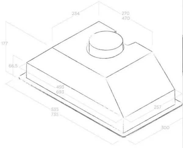 Elica ERA-LUX-BLK-60 60cm ERA LUX Canopy Hood in Black_dimensions