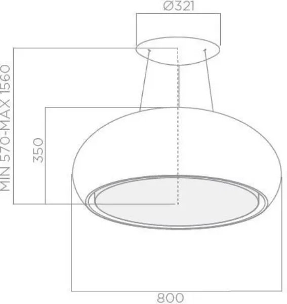 Elica PEARL-BLK Pearl 80cm Wide Ceiling Cooker Hood in Matt Black _dimensions