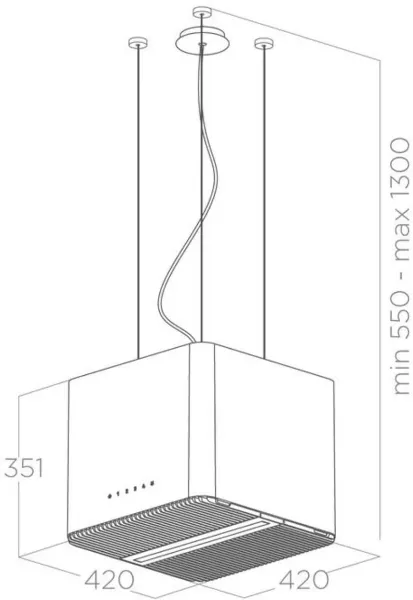 Elica PIX-DENIM 40cm Wide Ceiling Mounted Cooker Hood in soft denim finish_dimensions