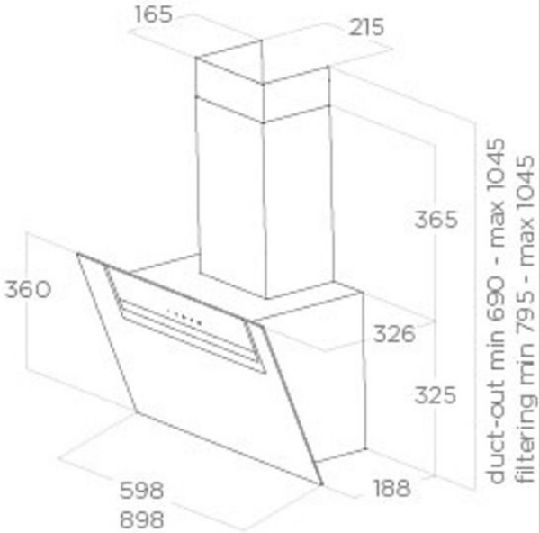 Elica SHEEN-BLK-60 60cm Wall Mounted Hood in Black_main_dimensions