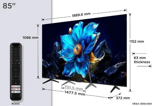 TCL 85P7K-UK 85" QLED Direct LED HDR Google TV_dimensions