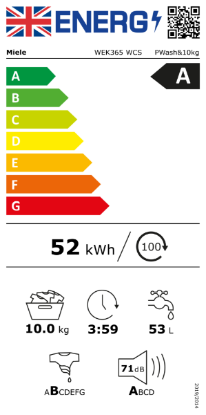 Miele WEK365 WCS 10kg 1400 Spin Freestanding Washing Machine with QuickPowerWash_energy rating