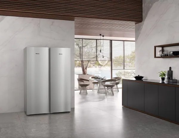 Miele FNS 4382 D Freestanding Freezer with NoFrost and SideOpen in Silver_room view_both appliances