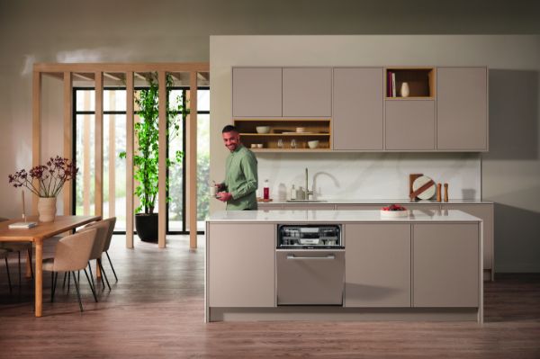 Miele G7650 SCVi Full Size Integrated Dishwasher with AutoDos and PowerDisk_room view door open
