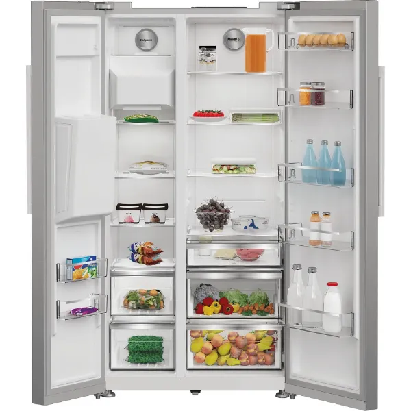 Hotpoint HPG2 6573W XP4UK Dual No Frost American Fridge Freezer With Water And Ice Dispenser - Silver_interior