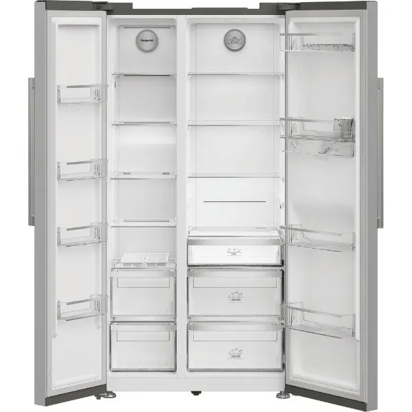Hotpoint HPG2 6583W XP4UK American Style Fridge Freezer with Dual No Frost and FreshShield - Silver_interior empty