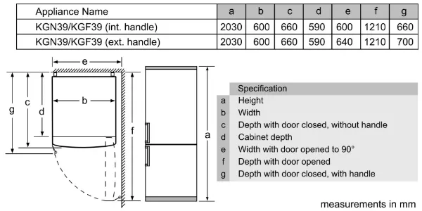 Bosch KGN392LEBG 60cm 70/30 Total No Frost Fridge Freezer - Stainless Steel Look_dimensions