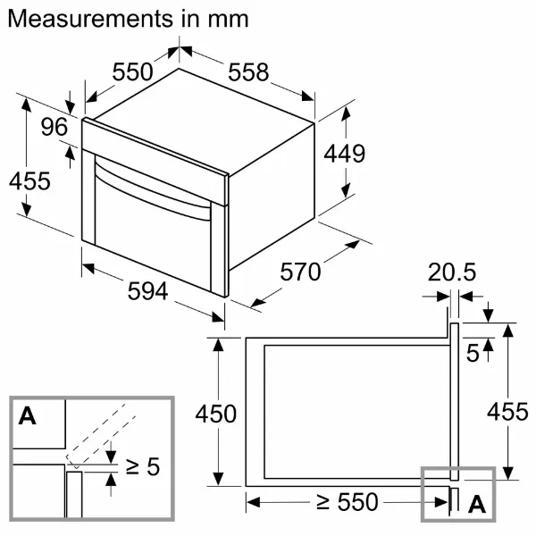 Neff C1AMG84N1B 44 Litres Built In Microwave Oven - Stainless Steel_measurements