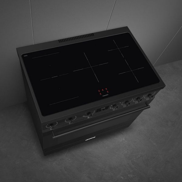 Smeg C9IMN2 90cm Symphony Classic Single Cavity Induction Range Cooker in matte black _ top down view 