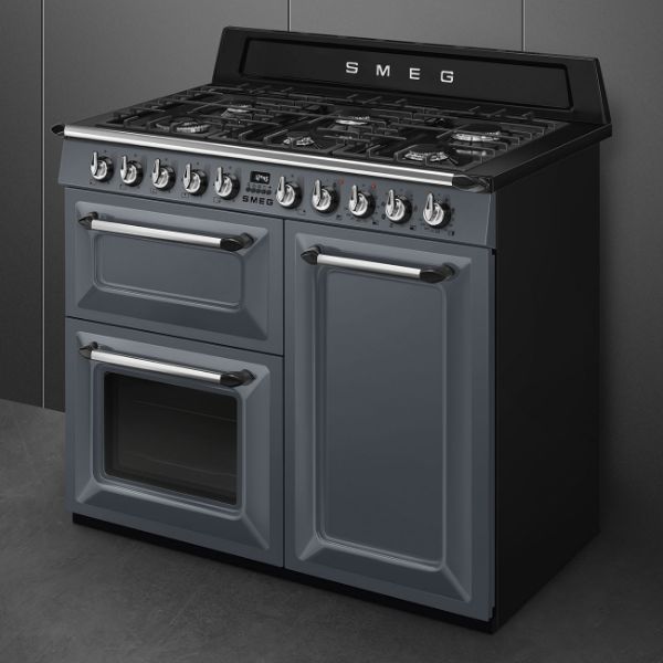 Smeg TR103GR 100cm Victoria Dual Fuel Range Cooker Slate Grey exterior