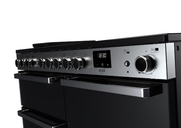 Rangemaster 15822 Edge Deluxe 110 Induction Range Cooker in Black Glass with Chrome Trim- EDDLO110EIGBLK/CM1_controls