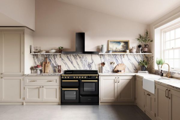 Rangemaster 18147 Estel Deluxe 110 Dual Fuel Range Cooker in Bordeaux with Antique Brass Trim - ESDLB110DFPBOR/AB1_room view