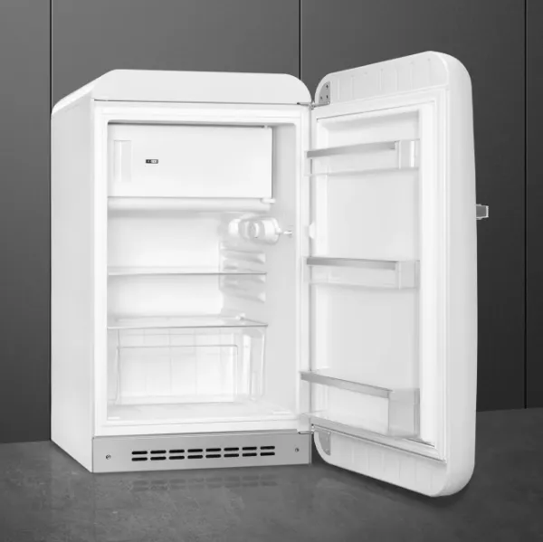 Smeg FAB10RWH6 55cm 50s Style Fridge Freezer Minibar Right Hand Hinge In White_open
