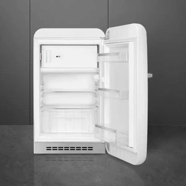 Smeg FAB10RWH6 55cm 50s Style Fridge Freezer Minibar Right Hand Hinge In White_open