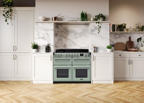 Rangemaster 15255 Estel Deluxe 110 Dual Fuel Range Cooker in Mint with Chrome Trim - ESDLB110DFPMNT/CM1_room view