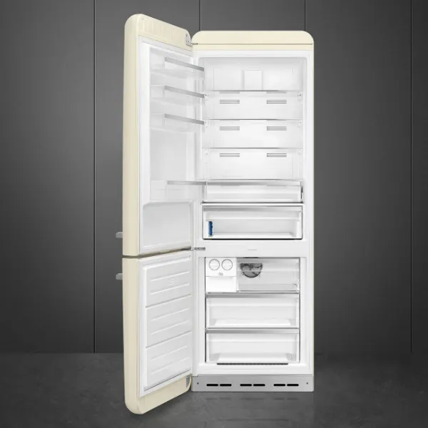 Smeg FAB38LCR6 70cm 50s Style Fridge Freezer Left Hand Hinge In Cream_open