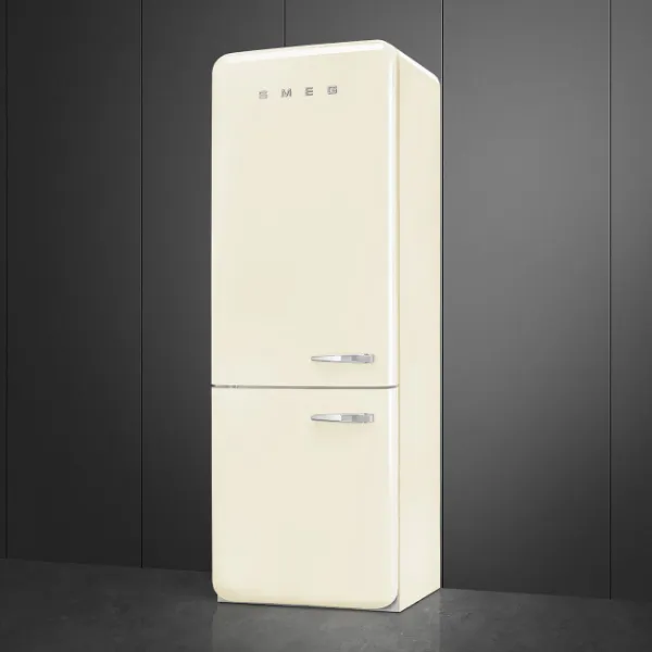 Smeg FAB38LCR6 70cm 50s Style Fridge Freezer Left Hand Hinge In Cream_side