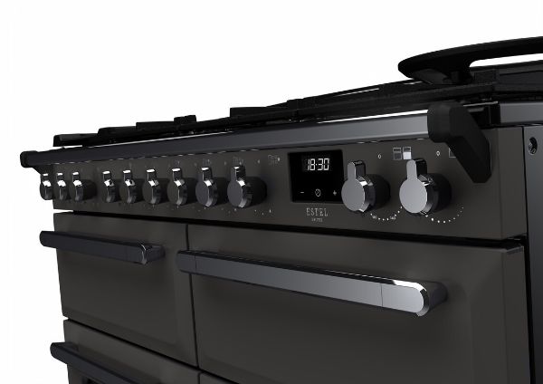 Rangemaster 15249 Estel Deluxe 110 Dual Fuel Range Cooker in Slate with Chrome Trim -  ESDLB110DFPSLT/CM1_controls
