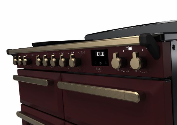 Rangemaster 18168 Deluxe 110 Induction Range Cooker in Bordeaux with Antique Brass Trim - ESDLB110EIPBOR/AB1_controls