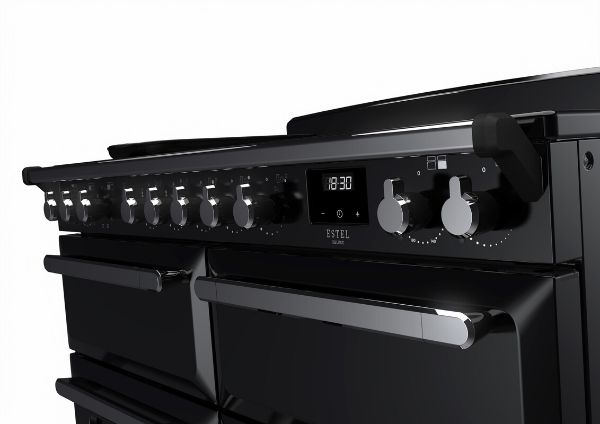 Rangemaster 15299 Deluxe 110 Induction Range Cooker in Gloss Black with Chrome Trim - ESDLB110EIPGBL/CM1_controls