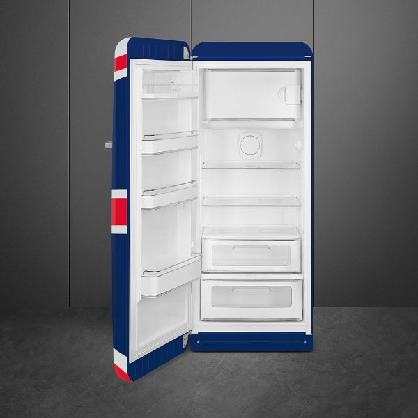 Smeg FAB28LDUJ5 60cm 50s Style Fridge with Icebox Left Hand Hinge In Union Jack _open