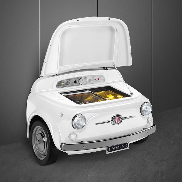 Smeg SMEG500B 50s Retro style FIAT 500 Refrigerator White open 2