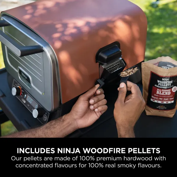 Ninja OO101UKCOVKIT Ninja Woodfire Outdoor Oven with Grill Cover & Woodfire Pellets - Terracotta/Steel_includes pellets