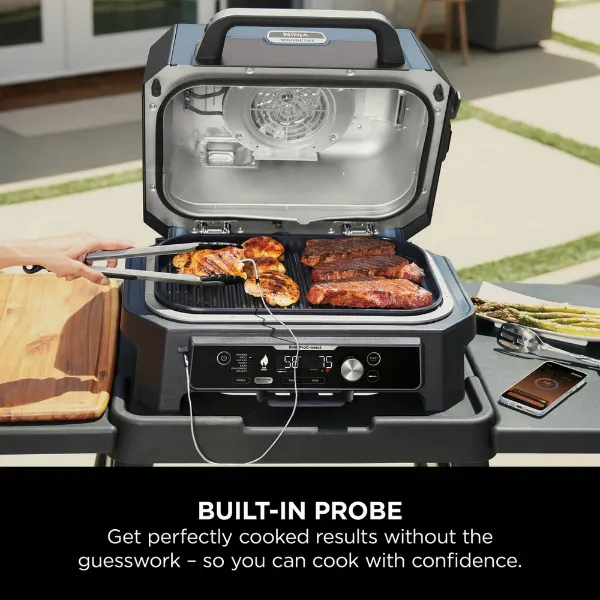 Ninja OG901UKCOVKIT Electric BBQ Grill & Smoker with Cover and Woodfire Pellets  - Black/Blue_built in probe