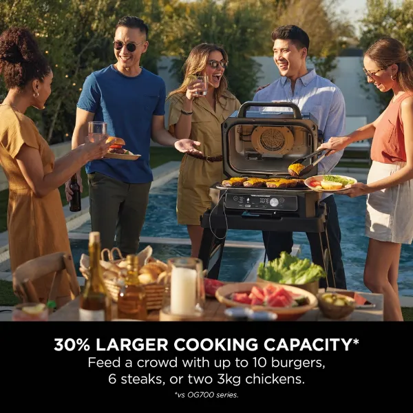 Ninja OG901UKCOVKIT Electric BBQ Grill & Smoker with Cover and Woodfire Pellets  - Black/Blue_larger cooking capacity