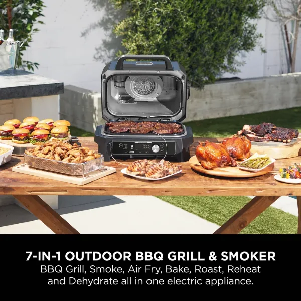 Ninja OG901UKCOVKIT Electric BBQ Grill & Smoker with Cover and Woodfire Pellets  - Black/Blue_7-in-1