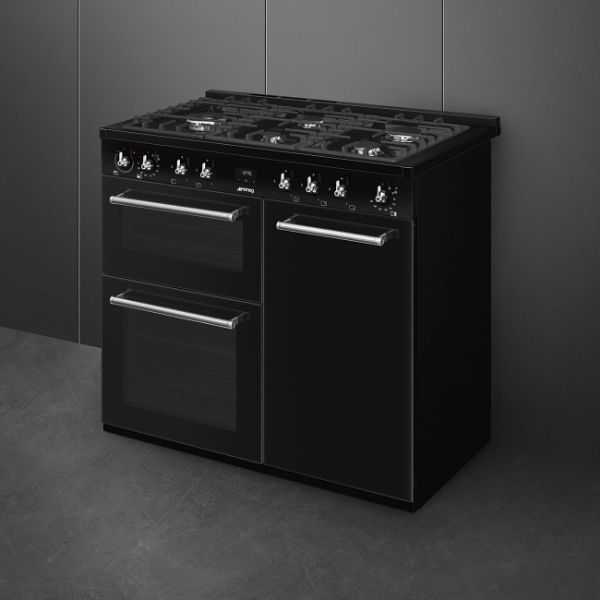 Smeg CX103GMBL 100cm Concert Dual Fuel Range Cooker in Black_ side view