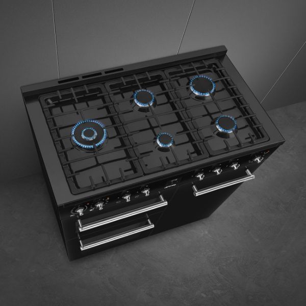 Smeg CX103GMBL 100cm Concert Dual Fuel Range Cooker in Black_ top view