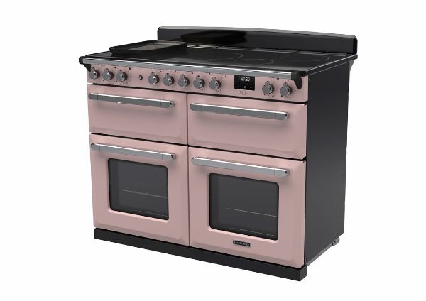 Rangemaster 15305 Estel Deluxe 110 Induction Range Cooker in Pale Pink with Chrome Trim - ESDLB110EIPPPK/CM1_angled