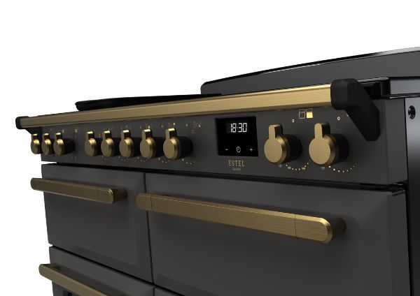 Rangemaster 18166 Estel Deluxe 110 Induction Range Cooker in Slate with Antique Brass Trim - ESDLB110EIPSLT/AB1_controls