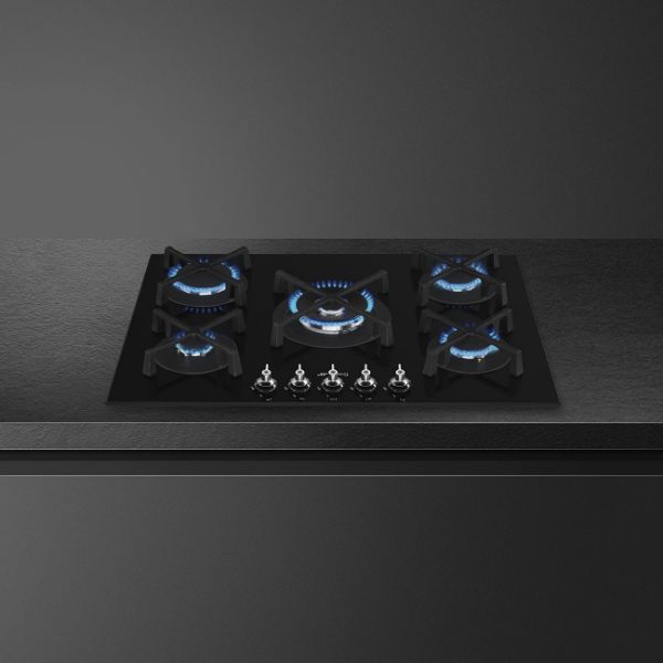 Smeg PV375N 75cm Classic Gas on Glass on Steel Hob Black on