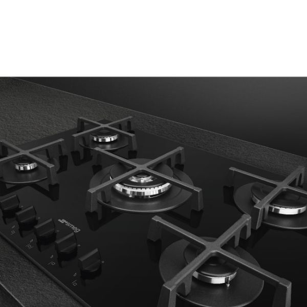 Smeg PV275B 72cm Gas on Glass Hob Black knobs
