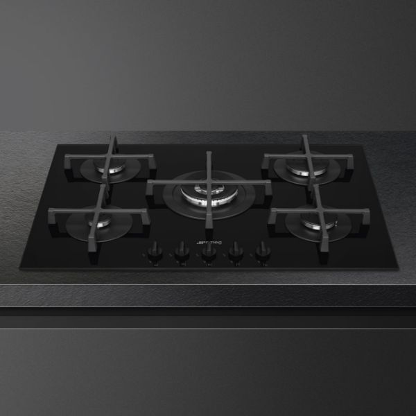 Smeg PV275B 72cm Gas on Glass Hob Black counter