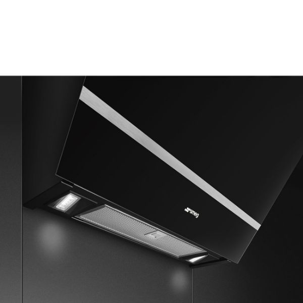 Smeg KV26N 60cm Angled Chimney Hood Black controls